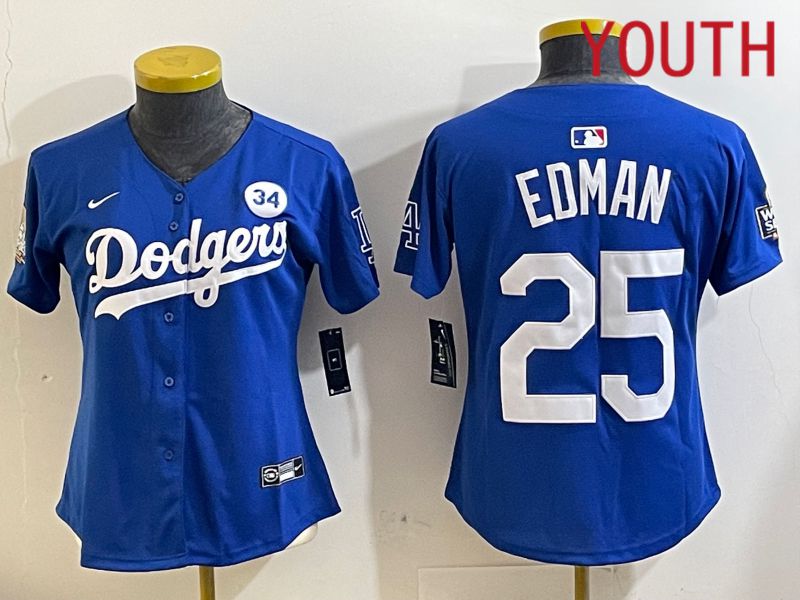 Youth Los Angeles Dodgers #25 Edman Blue Game 2024 Nike MLB Jersey style 1121->youth mlb jersey->Youth Jersey